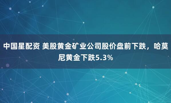 中国星配资 美股黄金矿业公司股价盘前下跌，哈莫尼黄金下跌5.3%