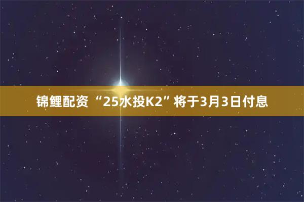 锦鲤配资 “25水投K2”将于3月3日付息