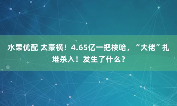 水果优配 太豪横！4.65亿一把梭哈，“大佬”扎堆杀入！发生了什么？